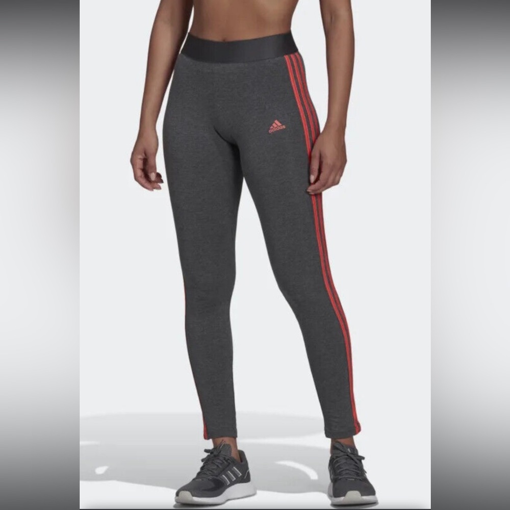 NWOT Adidas Women’s Gray Three Stripe Tight Midrise Leggings SMALL